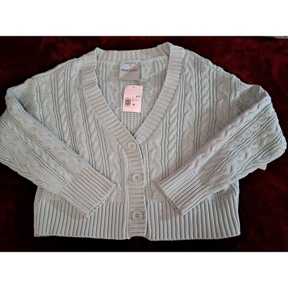 Forever 21 Plus Pantone Green Cropped Cable Knit Cardigan Sweater Size 1X  NWT - Picture 1 of 9